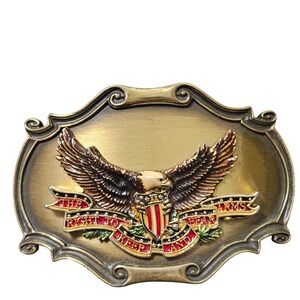 Vintage 1980 Raintree Right to Bear Arms Eagle Belt Buckle‎ Brass Tone